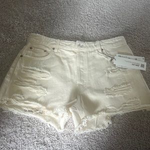 cream zara denim shorts